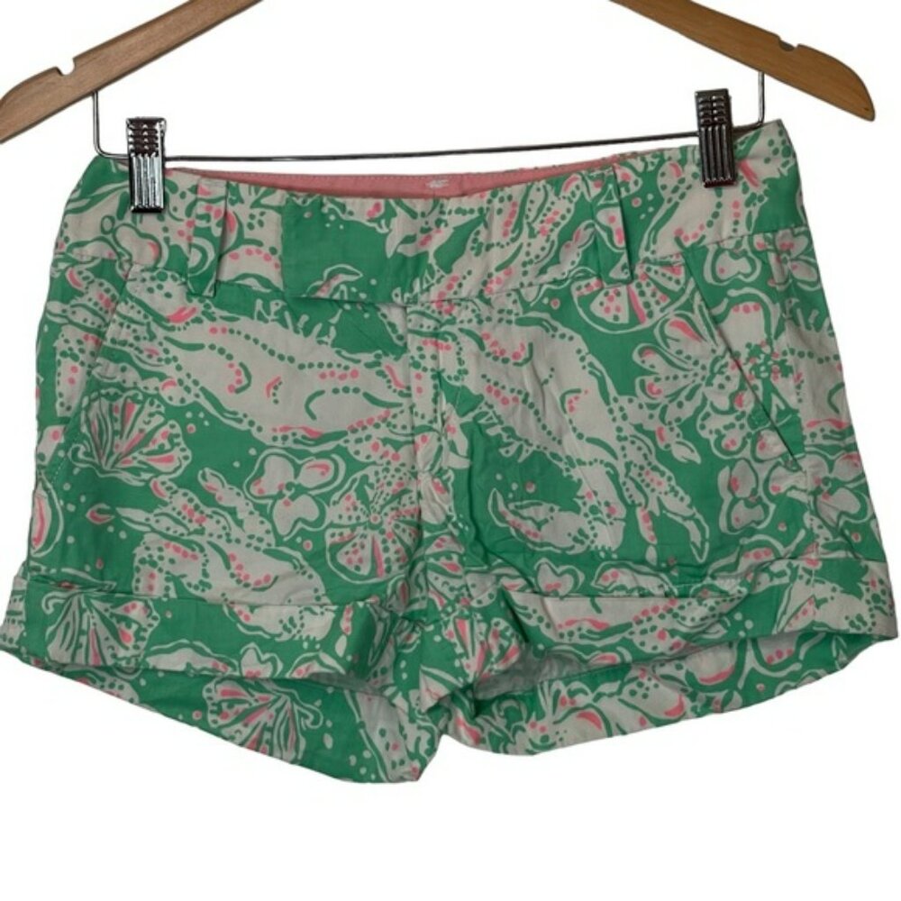 Lilly Pulitzer Barclay Short Size 00 Green Floral Boomcore Summer Vacation